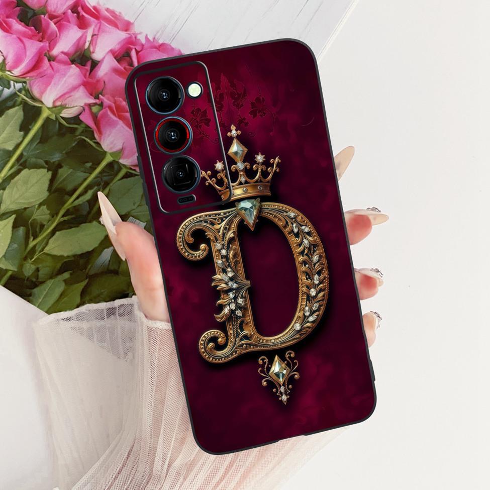 For Tecno Camon 18P Case Cover Luxury Crown A-Z Letters 2D Flat Pattern Soft Silicone Funda For Tecno CH7 Casing
