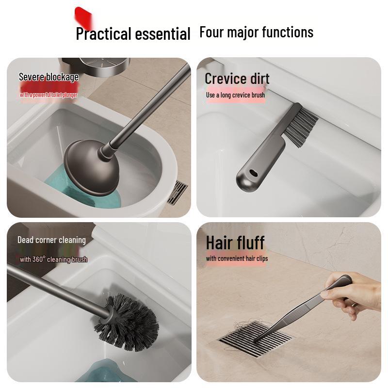 Wall-Mounted No-Drill Toilet Brush Set with Storage Rack