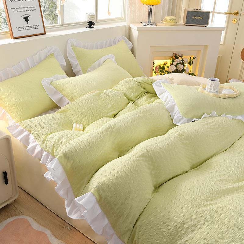 Reine Baumwolle Doppelgarn Bettwäsche Doppel Vier-teiliges Set Bettbezug Einzel-Wohnheim Bettlaken Dreiteiliges Set