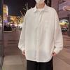 Czarne koszule z długimi rękawami Męskie koreańskie wygodne bluzki Casual Luźna koszula jednorzędowa z krawatem