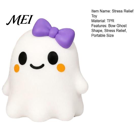 TPR Stress Ball Halloween Bow Ghost Squeeze Toy, Relief Cartoon Sensory Toys Soft Stretchy Party Favors for Adults Kids