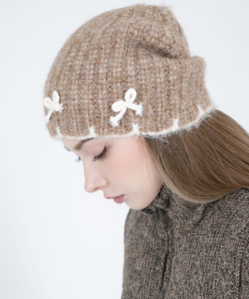 Mimin Bloomy Knit Ribbon Beanie