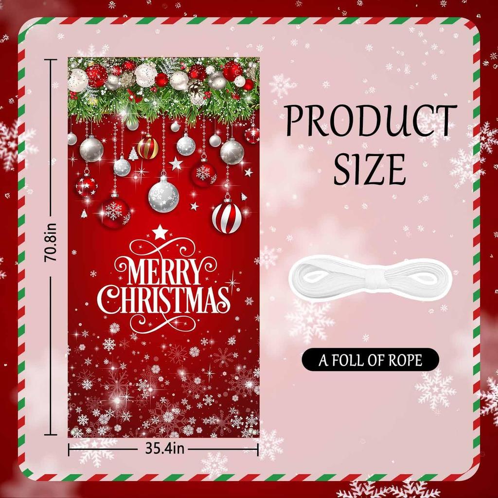 Christmas Door Cover Snowflake Background Banner Merry Christmas Decorations with Ball Design Photography Hanging Cover Photo Booth Props Decorations