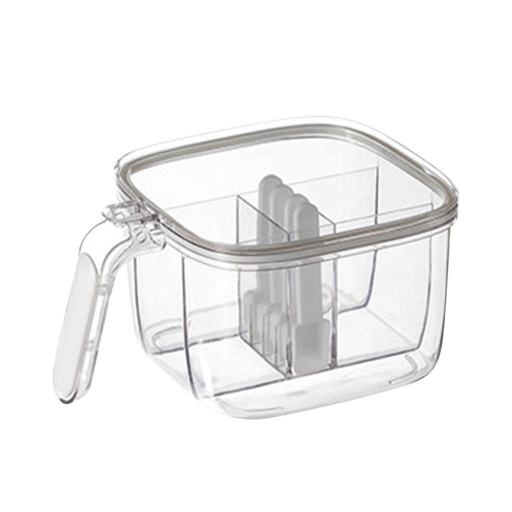 4 In 1 Seasoning Box with Lid and Spoons 4 Compartments Spice Jar Sealed Condiment Container for Home Kitchen White