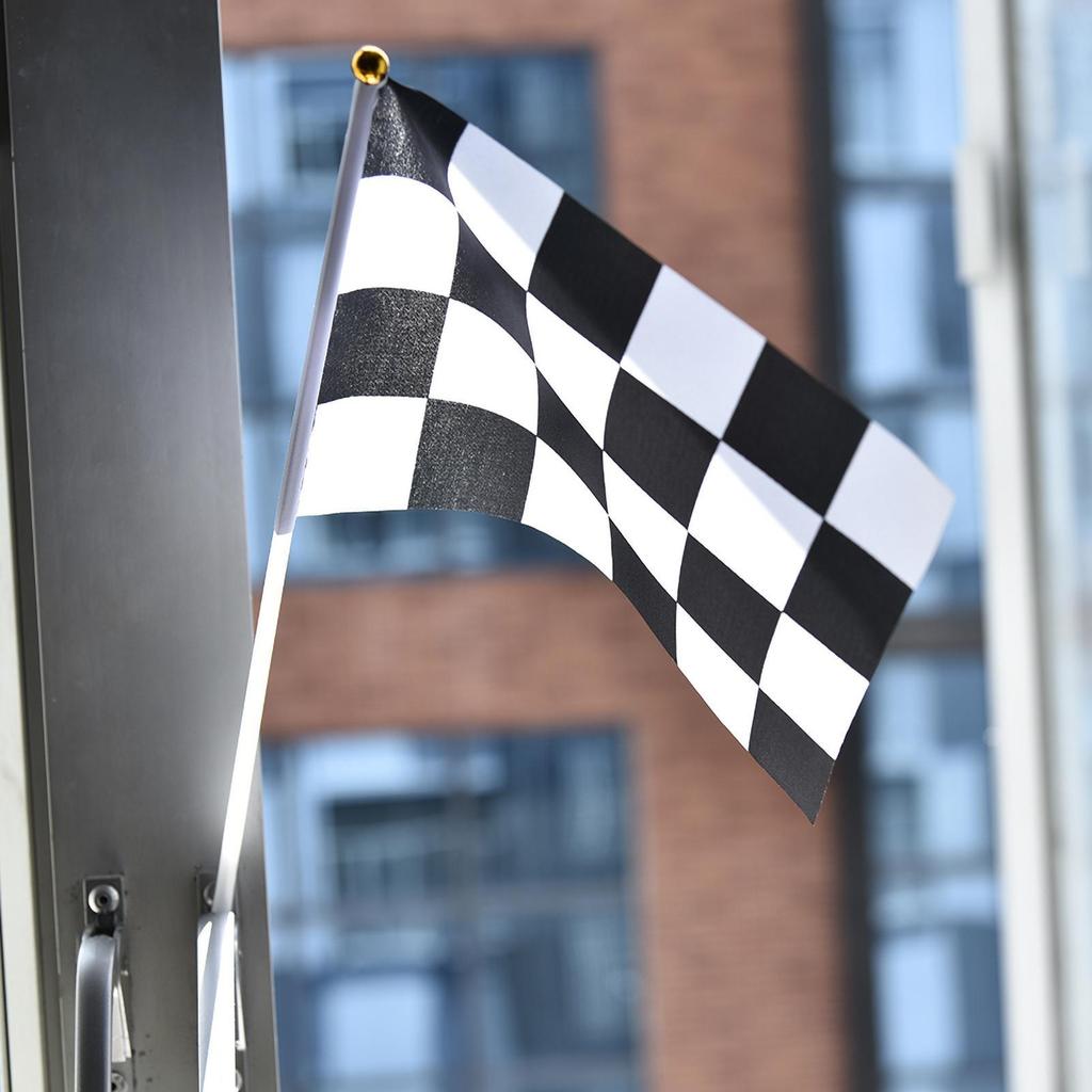 10Pcs Checkered Racing Polyester Flags with Stick Black and White Hand Flag