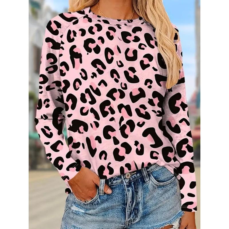 Autumn Women's Flower Stripe 3D Printed Crew Neck T-Shirt
