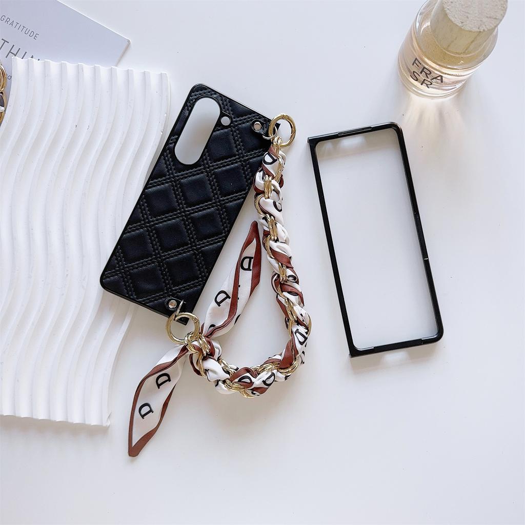 For Samsung Galaxy Z Fold6 5G Case Pattern Leather+PC Phone Cover with Scarf Strap