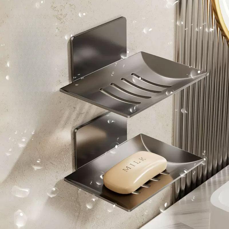 1PC Black Carbon Steel Soap Box Wall Mount Storage Rack with Drainage, Anti-Rust Bathroom Organizer