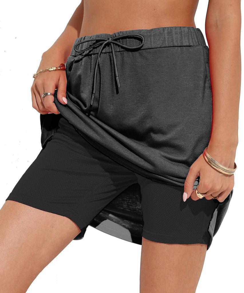 European and American Women's Spring and Summer Temperament Lace-up Solid Color Skirt Two-layer Short Skirt