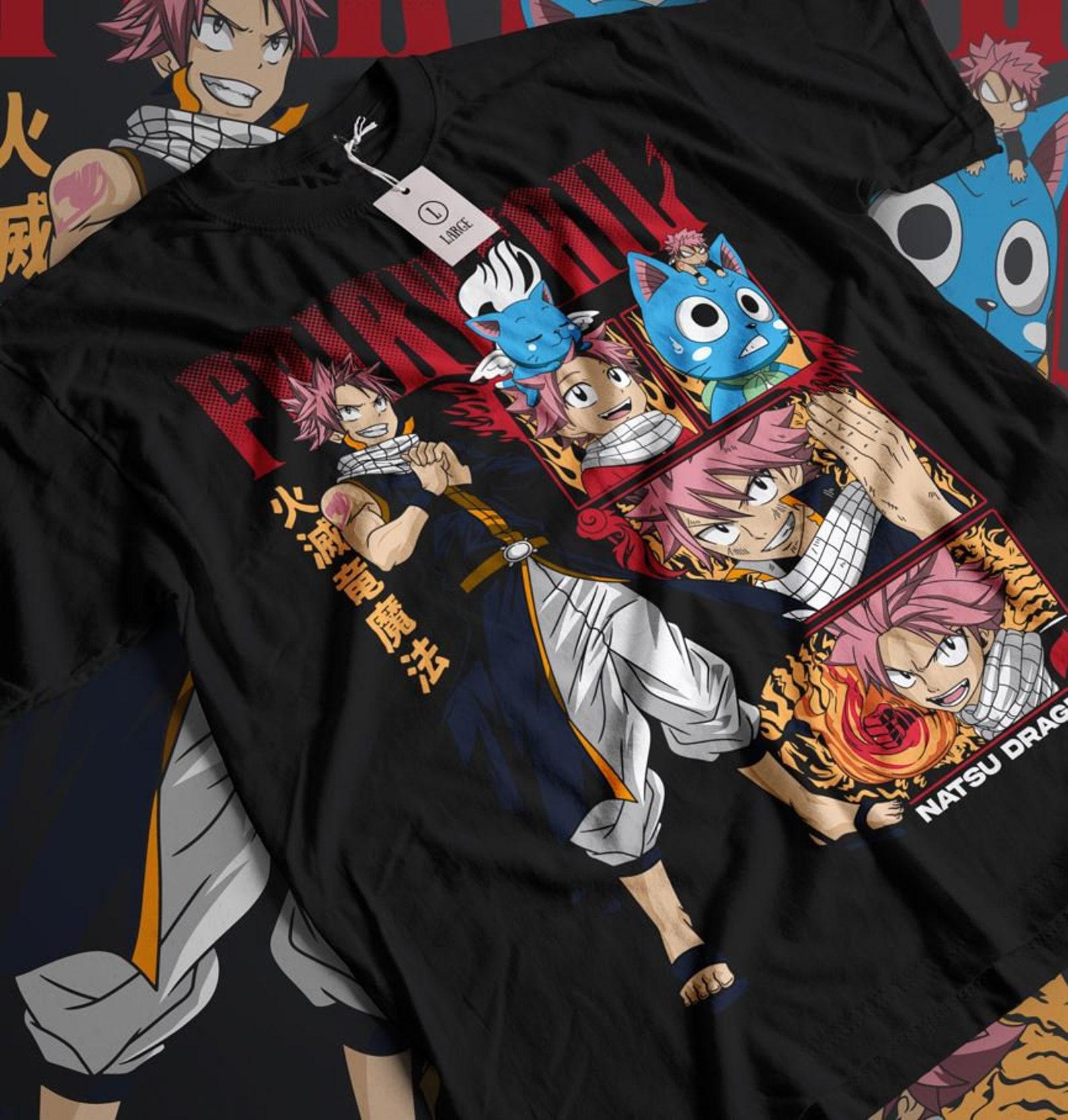 Fairy Tail Natsu Dragneel Shirt, Gray Fullbuster, Gajeel Redfox ,Fairy Tail Guild,Happy, Iron Dragon Slayer, Dragon Slayers, Anime T-Shirt XL