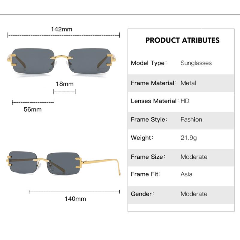 Rimless Cutting Square Sunglasses Women Men Luxury Brand Design Sun Glasses For Female Trend Fashion Vintage Metal Shades Uv400