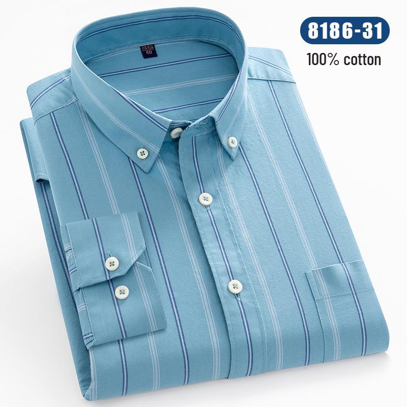 Men's Long Sleeve Striped Oxford Button-Down Shirt - New Color