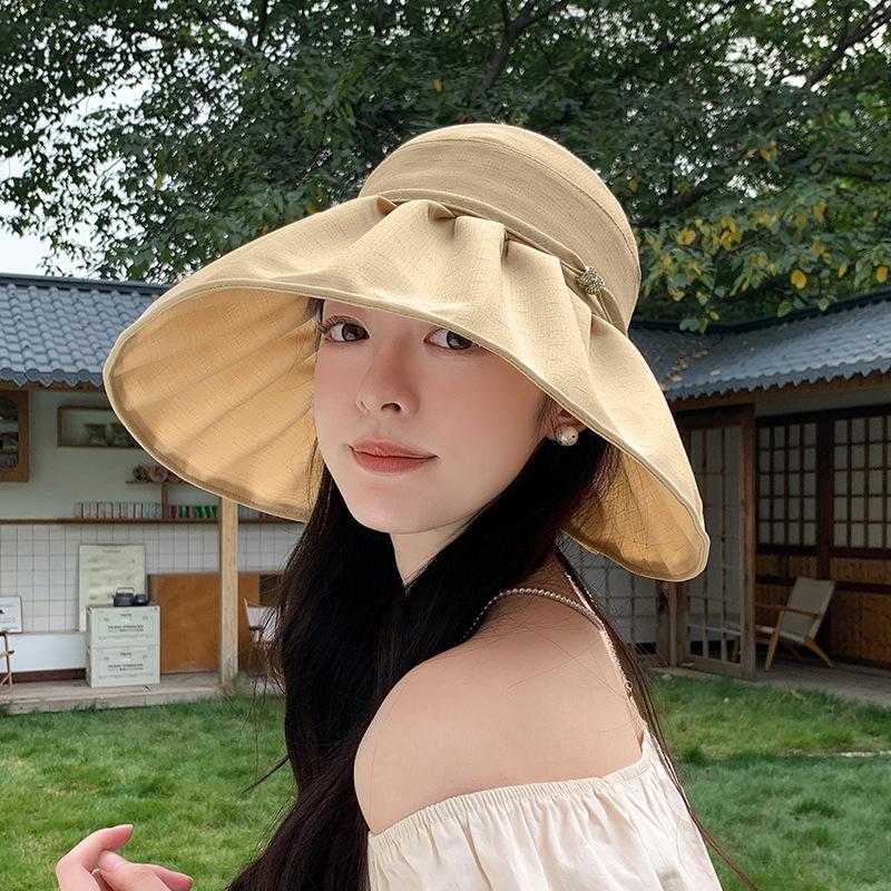 Summer Fashion Bow Sun Hat Children Show Small Face Big Brim Sun Protection Hat Outdoor Travel Versatile Bucket Hat
