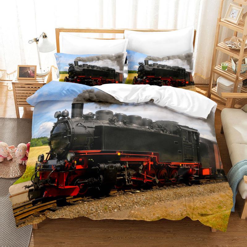 Steam Locomotive, Old-Fashioned, Run-Down Train, Transportation, Digital Printing, Three-Piece Bed Sheet