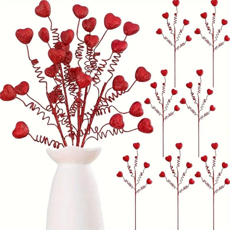6Pieces Heart Stem Picks Love Heart Artificial Flower Ornaments for Valentine's Day And Wedding Decorations