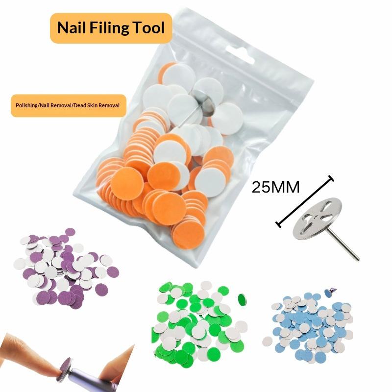50Pcs Replaceable Self-Adhesive Nail Art Sanding Polish Paper Discs With Metal Nail Bearing For Manicure And Pedicure Repair