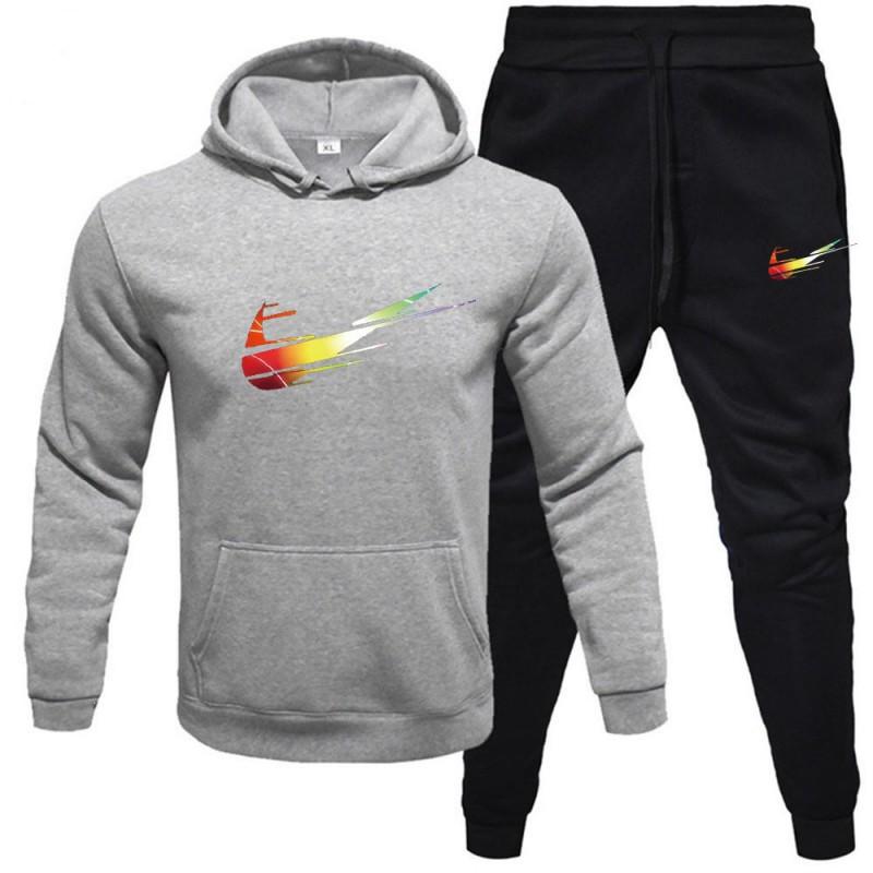 Mens Tracksuit Set Long Sleeve Hoodie Sweatshirt Sweatpants Casual Sportswear Youth Fashion
