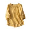 Women's Solid Color Cotton And Linen Short-sleeved Embroidered Retro Breathable T-shirt Round Neck Top