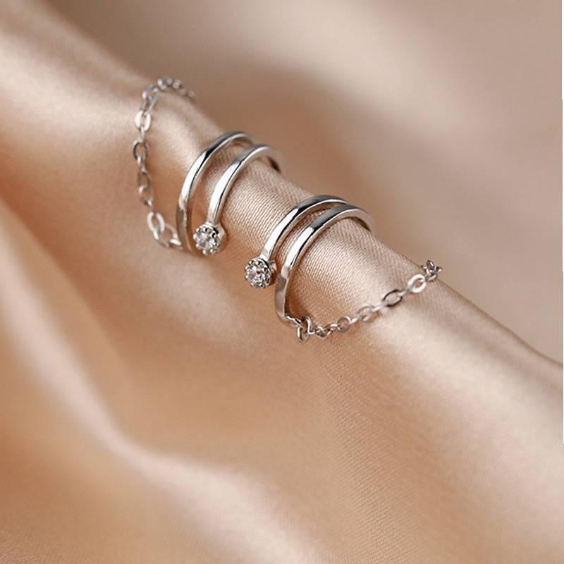 Sparkling Diamond Personalized Doublelayer Chain Cold Style Ear Clip Women Men