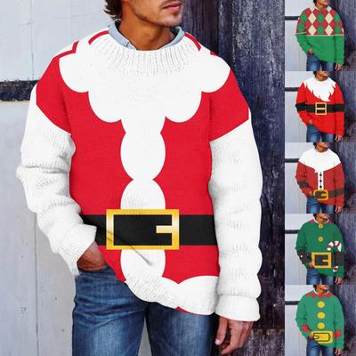 Men's Christmas Print Faux Sweater, Crewneck Sweatshirt, Loose Long-sleeved Top