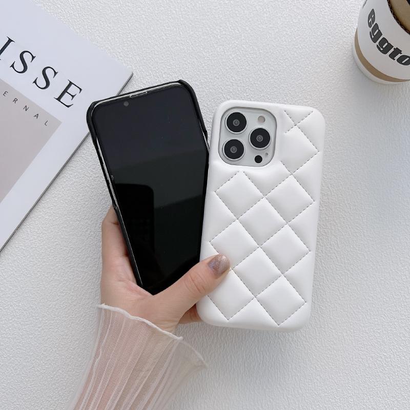 Luxus einfarbige Leder Rauten Auf und Ab Nicht Randlos Handyhülle Für iPhone 16 Pro Max 14 11 12 13 15 Pro Max Bumper Hülle