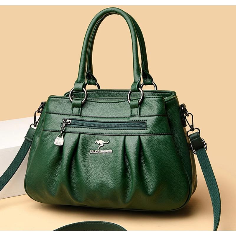 Large Capacity Tote Bag for women/Leather Womens/Ladies Ruched Leather Handbag