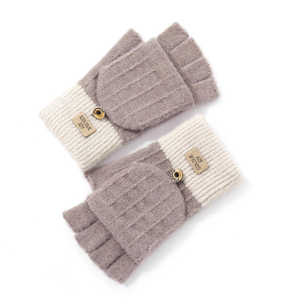 Winter Gloves Warm Flip Half&Full Finger Color Blocking Convertible Typing Glove