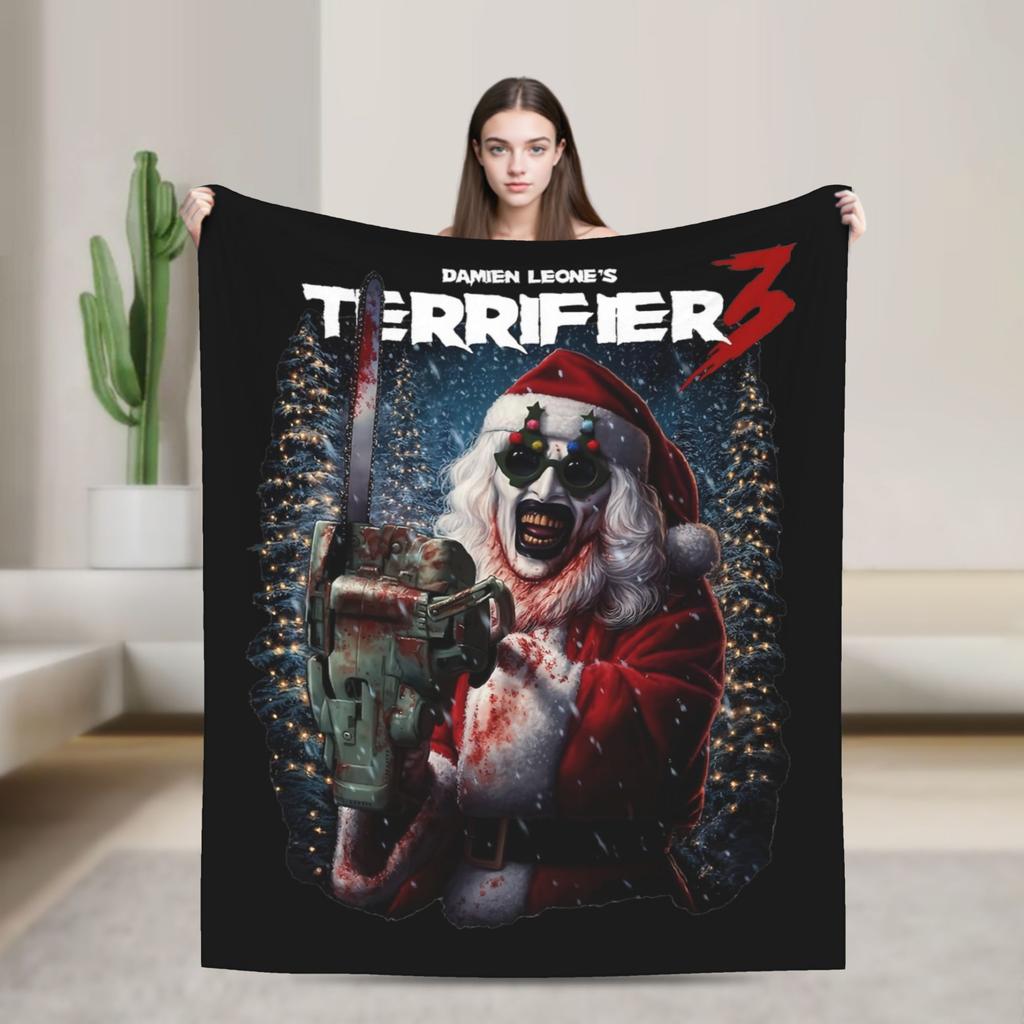 Terrifier 3 Merry Christmas Blanket Fleece Print Clown Movie Horror  Multifunction Soft Throw Blanket for Sofa Office Bedspread