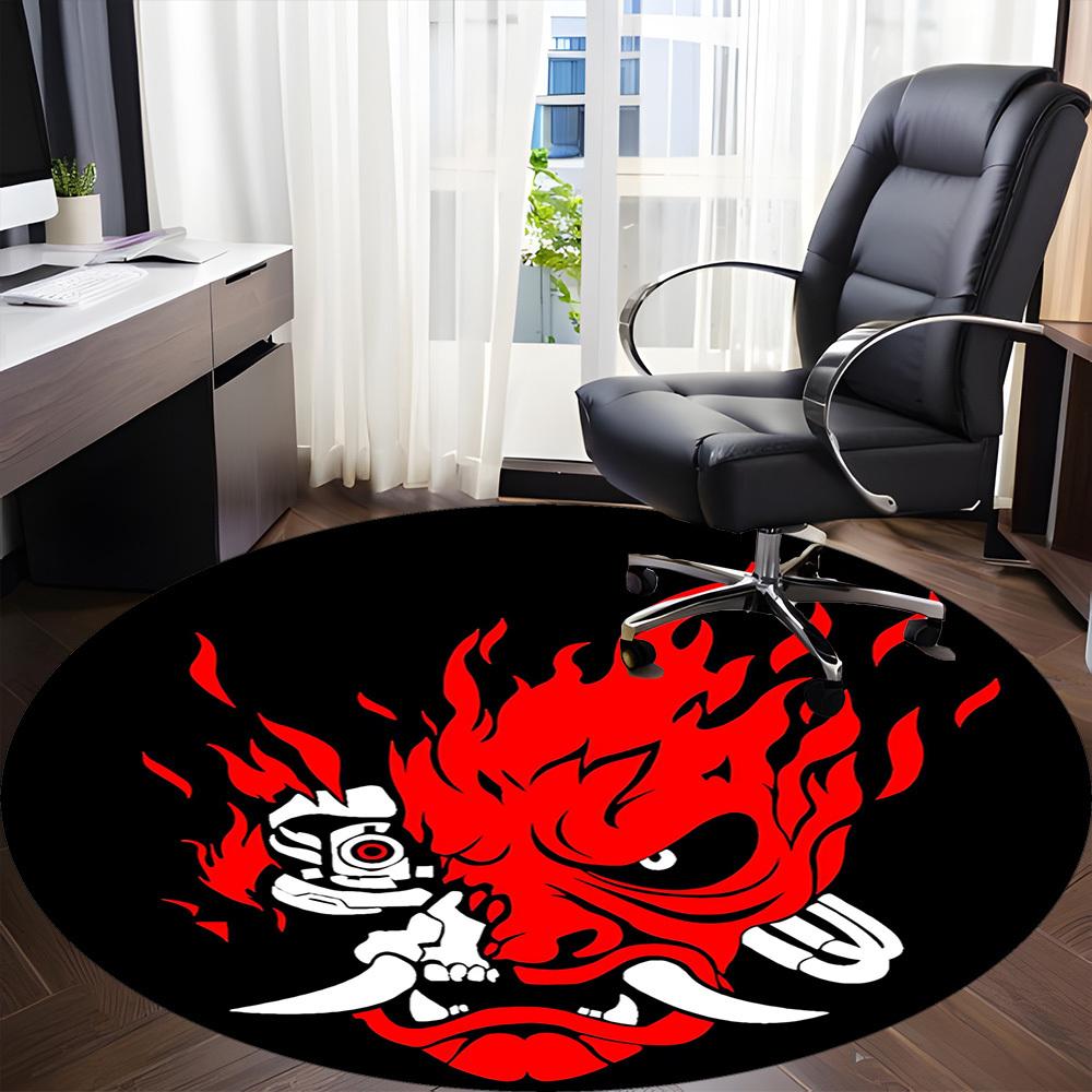 1pc Demon Mask Carpet, Round Non-Slip Durable Large Size Office Carpet, Suitable for Office yy250908063