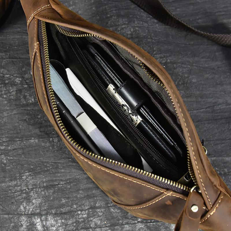 Marsupio da Uomo in Pelle Crazy Horse Borsa a Tracolla in Pelle Douyin Borsa Multifunzionale da Petto per Sport all'Aperto Marsupio da Donna per Telefono Cellulare