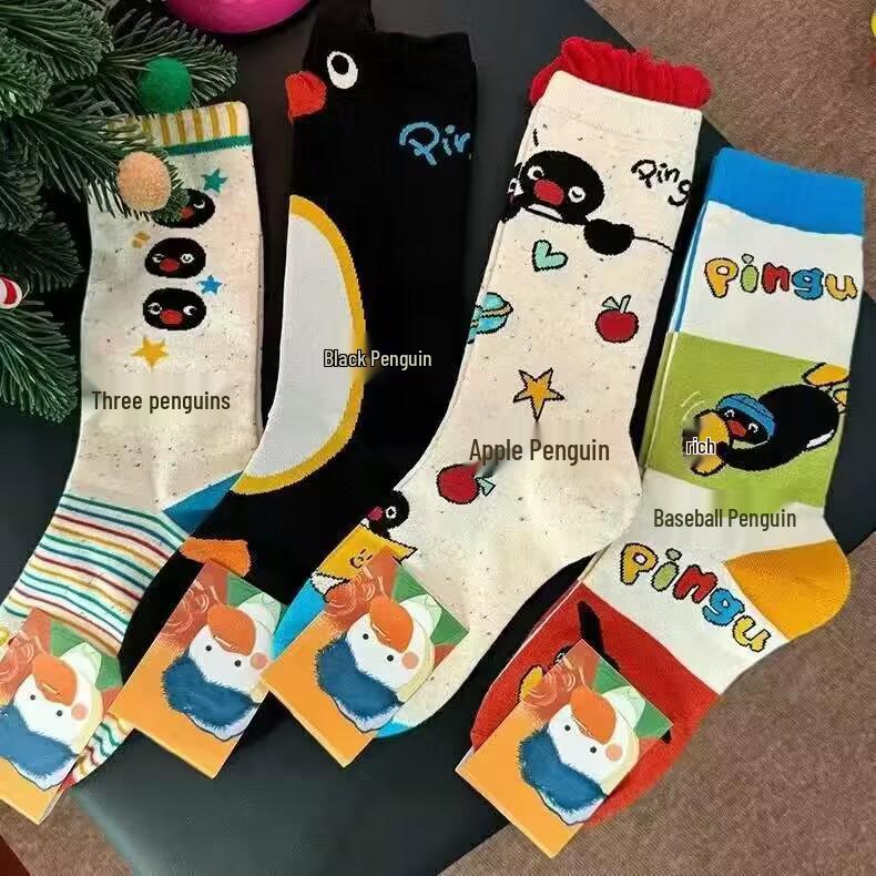 

Модные мультяшные носки до середины икры с пингвинами для женщин Apple Penguin