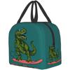 Hipster Surfender Dinosaurier Lunchtasche für Männer Jungen Wiederverwendbare Lunchbox Wasserdichte Thermotasche Lunchbehälter Niedliche Kühltasche