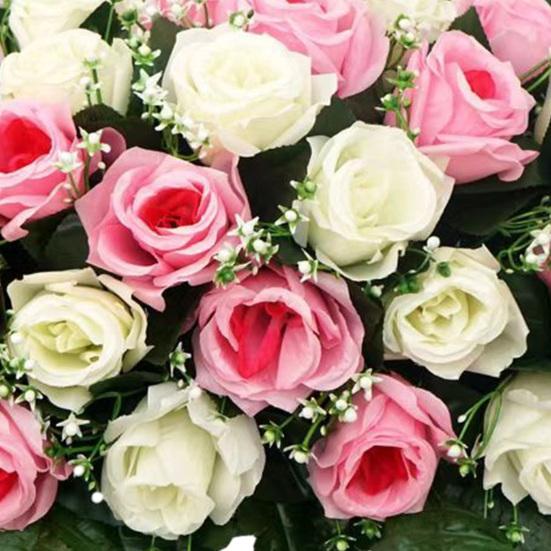 Sella Fiorita Artificiale per Lapide Cimiteriale 34 Fiori Rosa Finti in Seta Realistici Resistenti ai Raggi UV Decorazione Floreale Commemorativa per Lapide Esterna