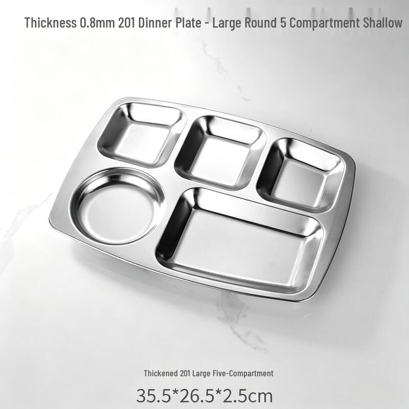 Chuzhou 304 Stainless Steel 5-Compartment Divided Lunch Tray