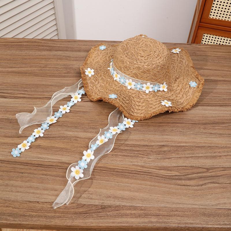 Summer Bow Sun Hat Female, Seaside Beach Vacation Sun Hat Outdoor Big Brim Sun Hat Sweet Straw Hat
