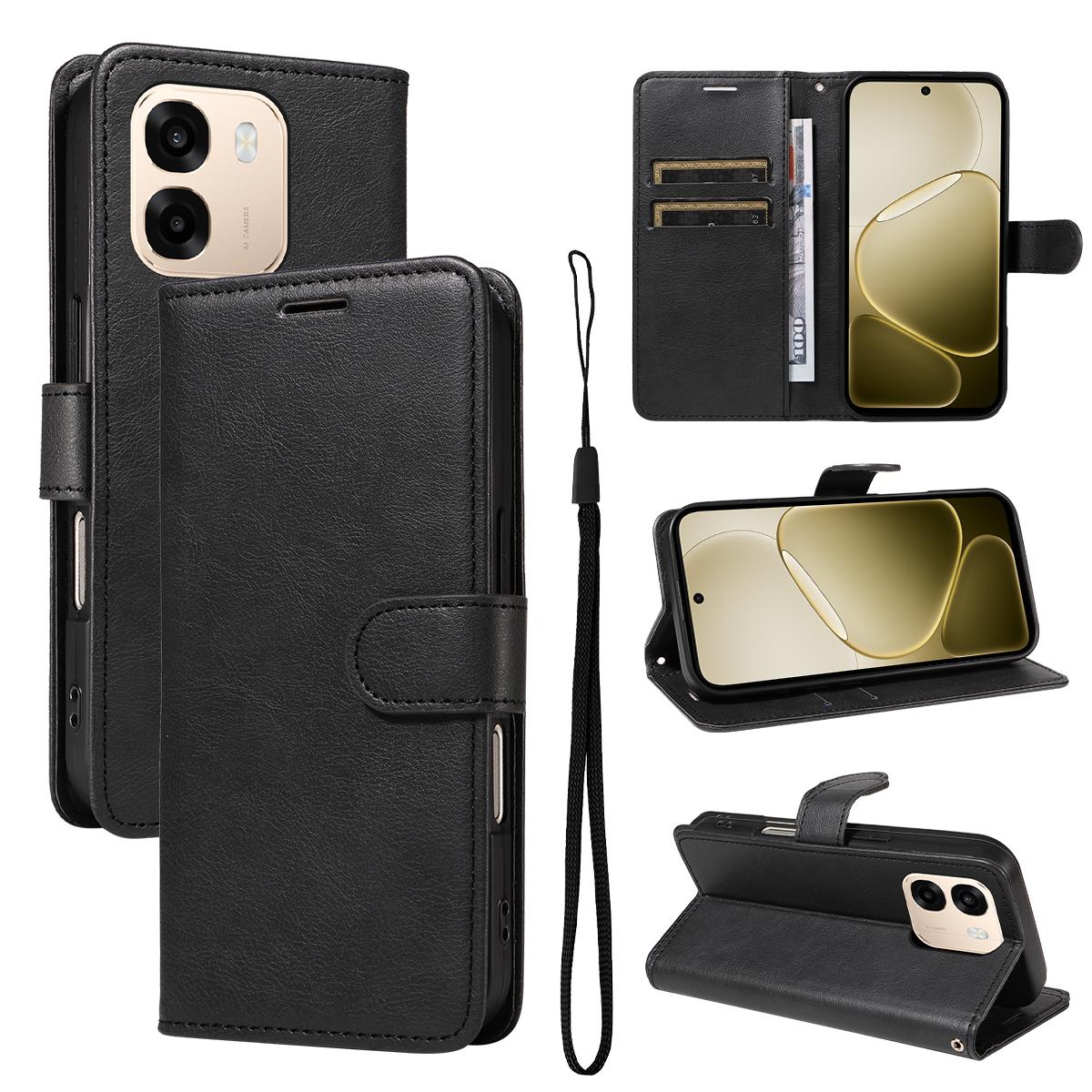 

For Oppo A6 5G/Oppo A6x 5G Leather Wallet Case with Strap Solid Color Phone Stand Cover