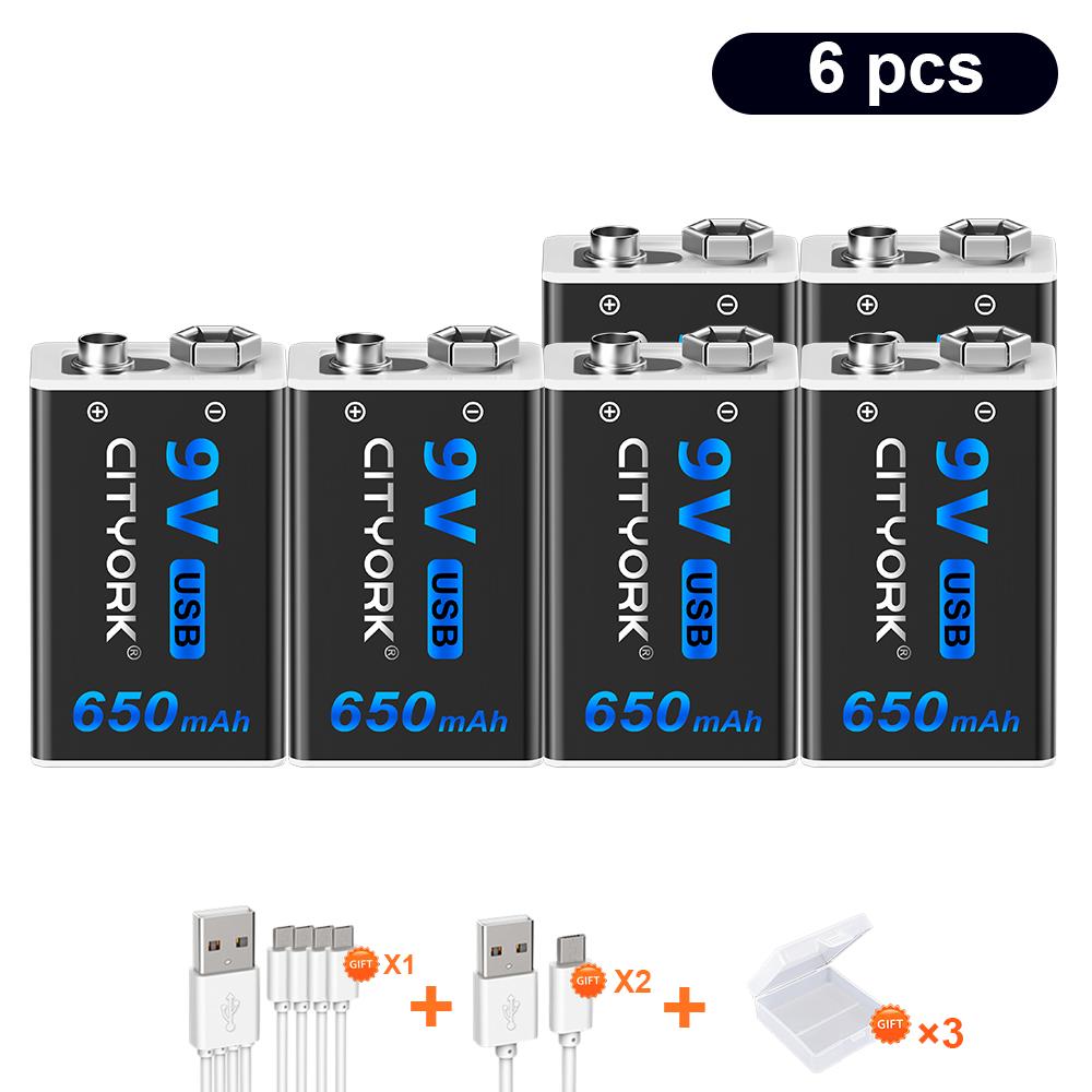 Batteria ricaricabile USB 9V 9V 1200mAh 6F22 Batteria agli ioni di litio Batterie USB per multimetro Metal Detector chitarra elettrica