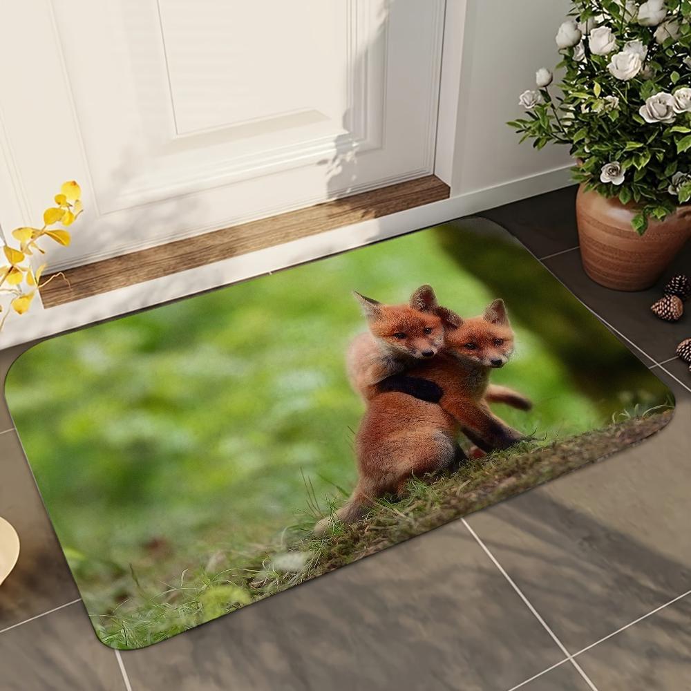 1pc Cute Fox Animal Bathroom Absorbent Mats Anti-Slip Mats Home Decor Supplies Carpets Home Kitchen Floor Mats