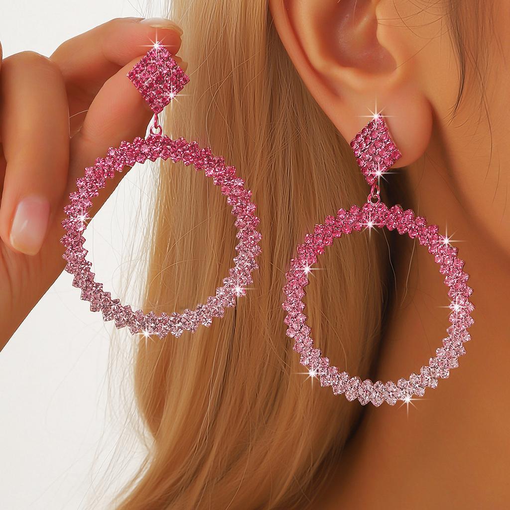 Kolczyki Damskie Temperament Luksusowe Pełne Diamenty Błyszczące, Kolczyki Geometryczne Okrągłe Wysokiego Smaku Biżuteria do Uszu