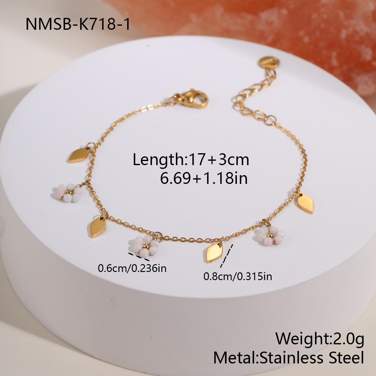 GEMCHIC Women s Titanium Steel Elegant Daisy Bracelet Natural Stone Beads Design Luxury Floral Hand Chain
