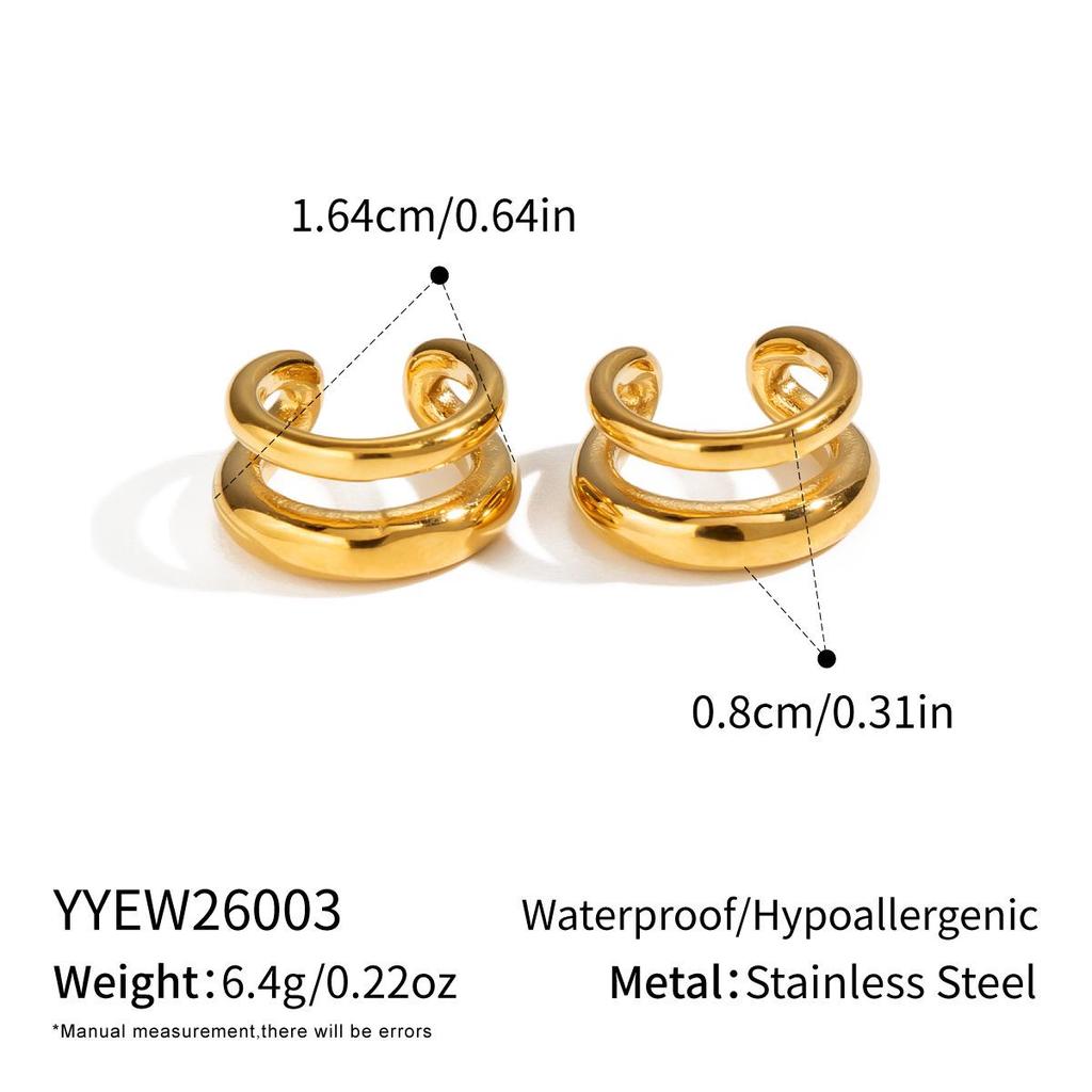 Xia Ling 18K Gold Stainless Steel No-Piercing Ear Cuff Earrings - European & American Style