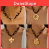 Summer Cross Necklace With Shell And Leopard Print Pendant For Women
