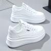 Women's Platform White Sneakers Casual Lace-up Leather Chunky Shoes All-match Height Increasing Footwear