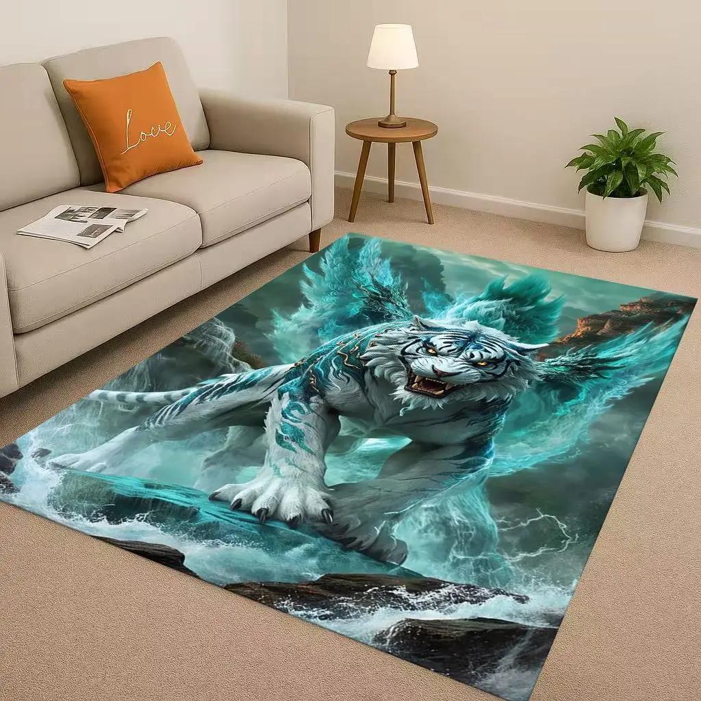 Classic Tiger Lion Beast Art Cartoon Living Room Non-Slip Area Rug Carpet For Bedroom Playroom Sofa,Home Decor Doormat Gift