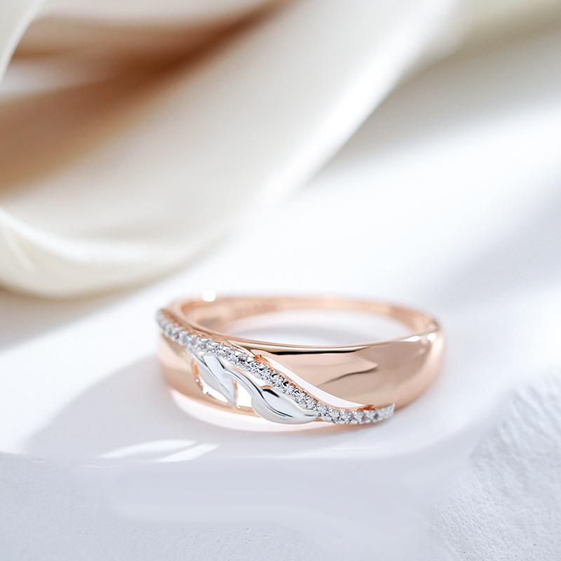 Vintage Natural Zircon Leaf Rings For Women 6Mm Wide  Rose Gold  Color Mix Ethnic Bride Wedding Jewelry