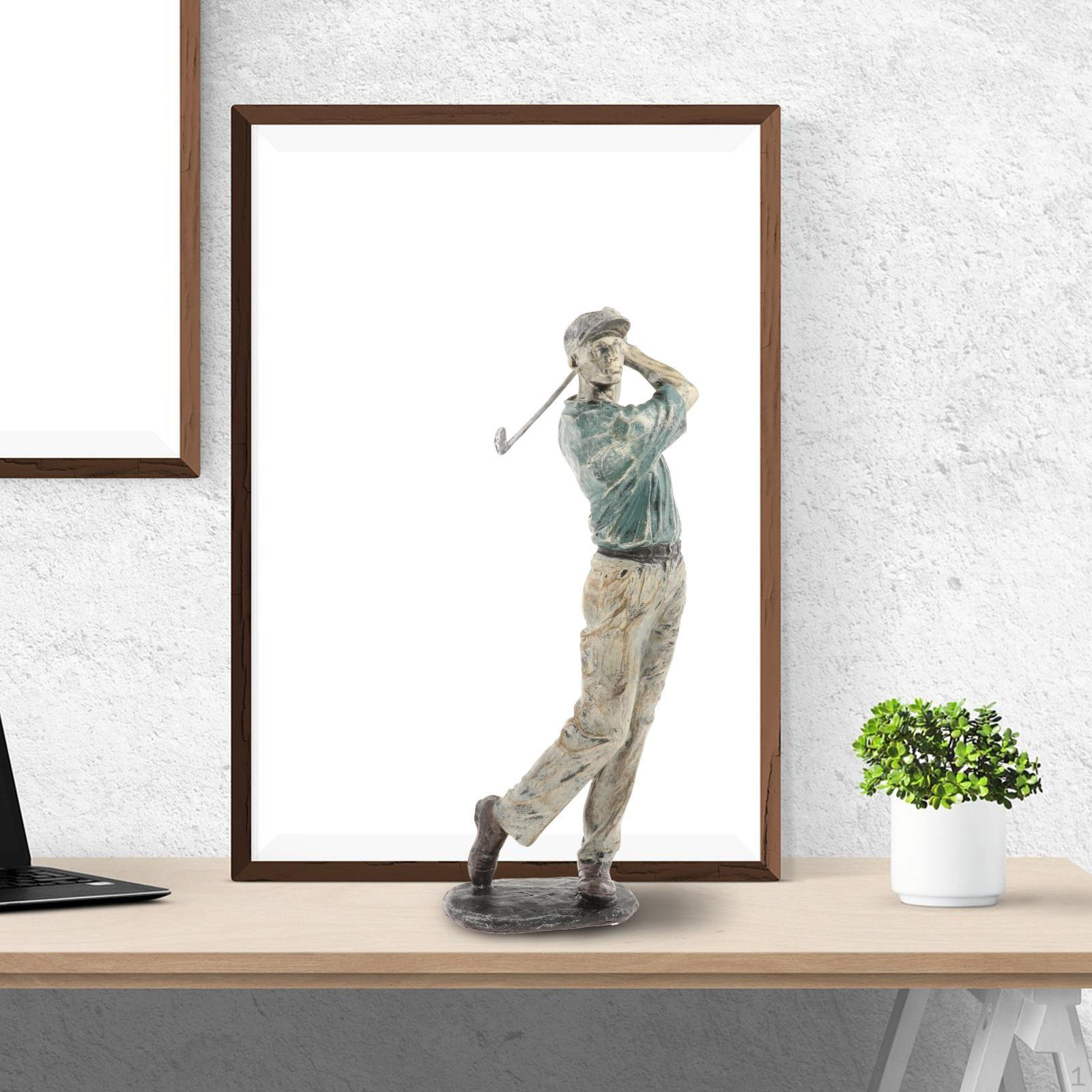 Decorative Resin Man Golfer Statue Arts Handcrafts Golf Sculpture Swinging A Club Bookcase A