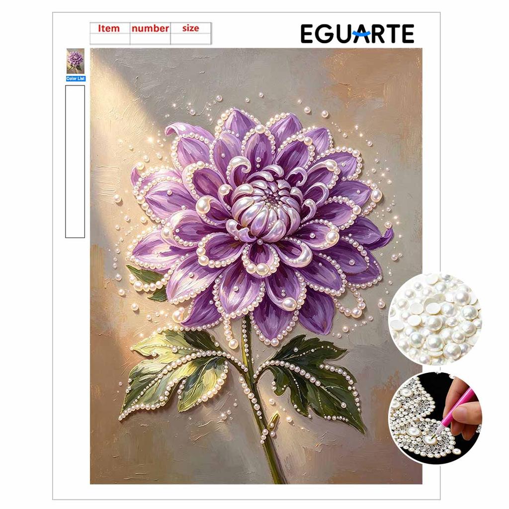 Pearl painting kit DIY purple dahlia flower wall art home decoration painting