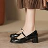Mary-Jane-Schuhe mit klobigem Absatz für Damen, niedriger Blockabsatz, elegante Schuhe mit Knöchelriemen, Pumps mit quadratischer Zehenpartie für Damen, Mary-Jane-Pumps für Hochzeiten, Büros und Partys