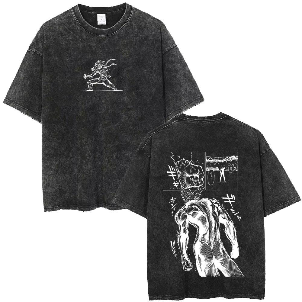 Japanese Anime One Punch Man Vintage Washed T-shirt Manga Zombieman Graphic T Shirt Fashion Casual Oversized T-shirts Unisex