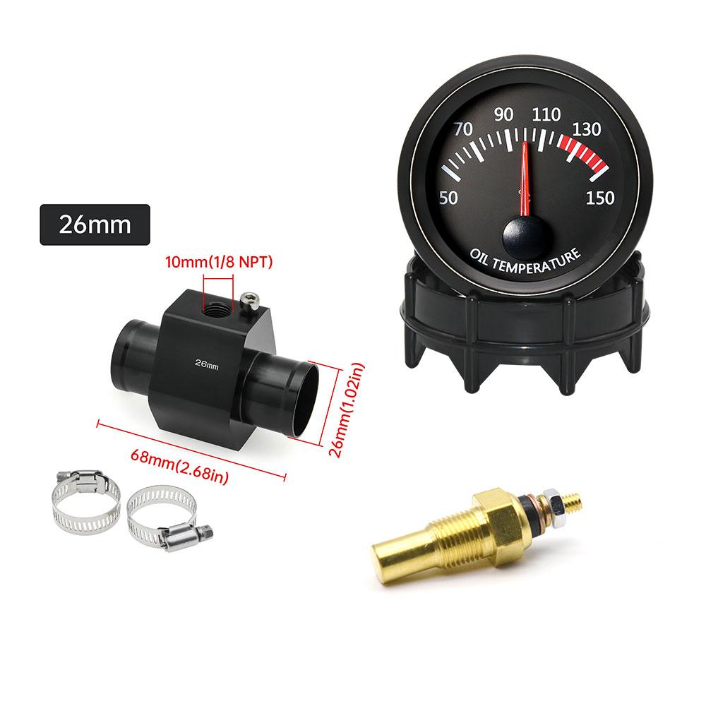 Jauge de température d'eau 52 MM 12 V pour voiture, instrument de température d'huile avec capteur de température, ensemble avec adaptateur 26 MM-40 MM, accessoires de voiture